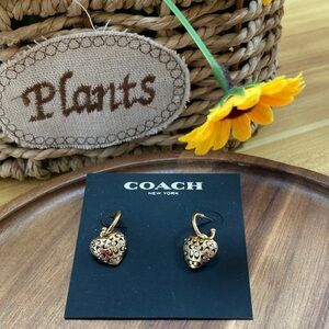Coach Gold Heart Charm Earrings - Gold Tone